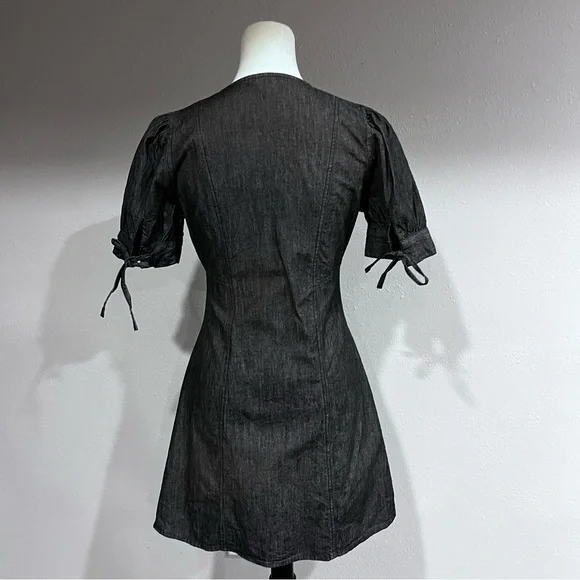Button down short sleeve denim light charcoal color dress - Picture 9 of 14